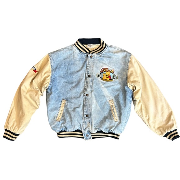 Vintage 90s Disney Winnie the Pooh Varsity Bomber Denim Jean Jacket L - Picture 10 of 10